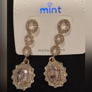 Mint Gold and Pink Oval Drop Earrings 2.25 inch